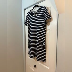 Papermoon Navy & White Striped Dress Small Keyhole Back Pockets